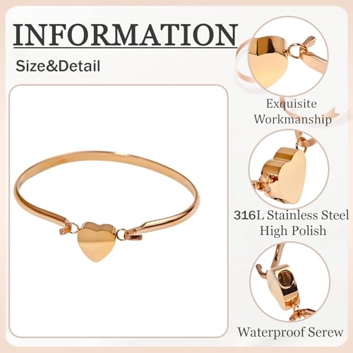 LittleFlower Heart Urn Bracelet for Human & Pet Ashes - Stainless Steel Memorial Jewelry for Cats, Dogs, Waterproof Keepsake with Filling Tool & Gift Box - color: Rose Gold