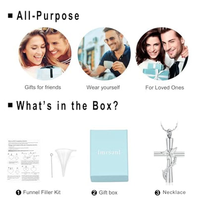 Imrsanl Cross with Butterfly Urn Necklaces for Ashes for Women - color: Silver White