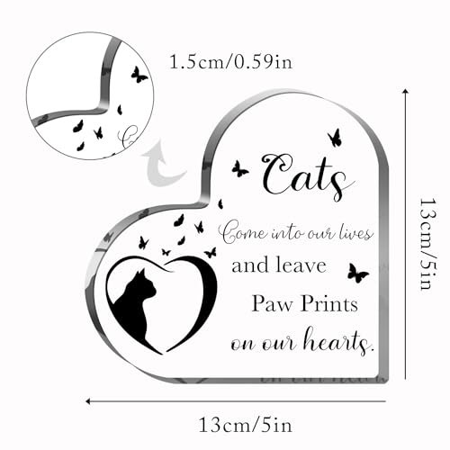 Cat Bereavement & Remembrance Gifts - Sympathy Memorial Heart Shaped Acrylic Decor Sign for Loss of Cat - style: 015