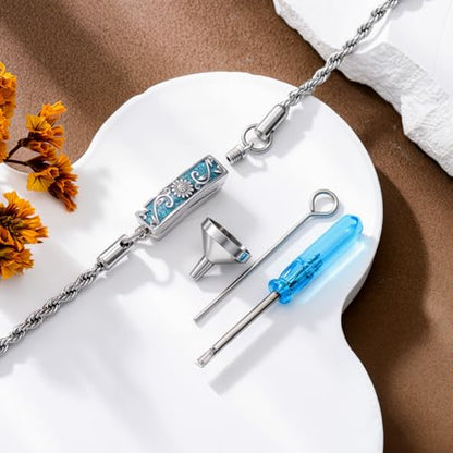 YYB Urn Bracelet for Ashes Hummingbird/Dragonfly/Butterfly/Sunflower Turquoise Locket Bracelet Cremation Memorial Jewelry Mothers Day Gifts for Women - color: Sunflower