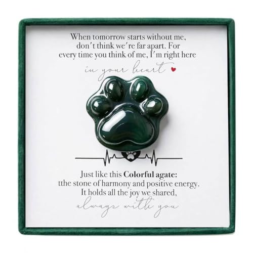 LINGYUAN Agate Pet Memorial Gift, Paw Print Keepsake Stone in Gift Box for Loss of Dog or Cat, Sympathy Memorial Keepsake - color: Indian Agate Memorial Card