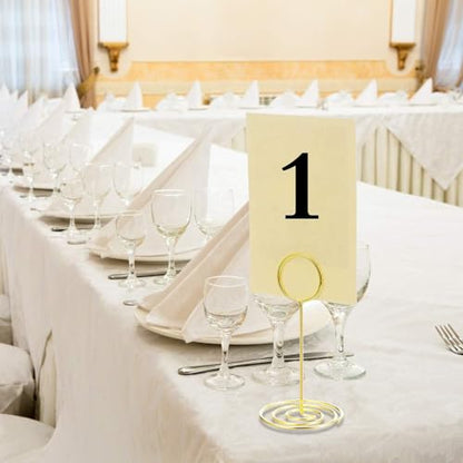 TecUnite 24 pcs 3.35 Inch Picture Clips Table Place Photos Card Holder Gold | number Cards Holds Menus Name, Wedding Reception Birthday Party Centerpieces, Durable Metal Wire,Spiral Base - color: Gold