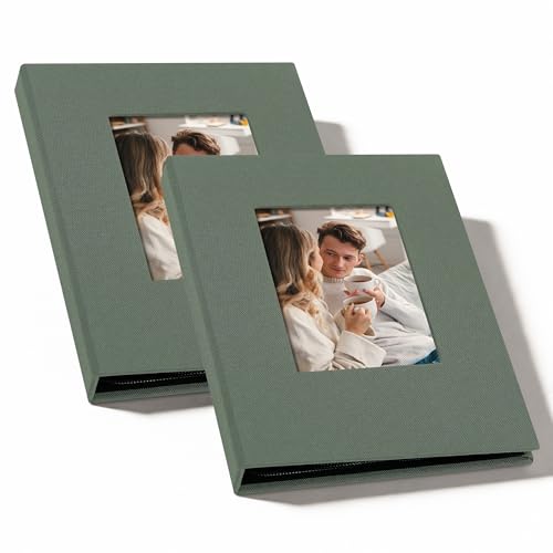 Small 4x6 Photo Album 24 Pockets Linen Cover Gray Green 2 Pack - color: Gray Green, size: 24 Pockets 2 Pack