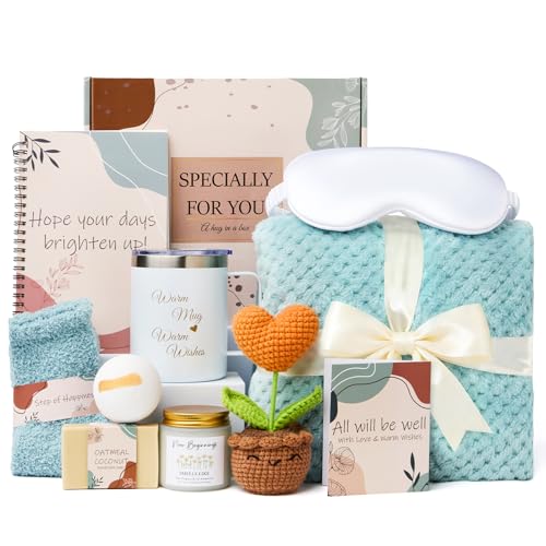 Get Well Soon Gift Basket for Women, After Surgery Care Package, Feel Better Inspirational Gifts for Sick Friends & Sympathy Recovery, Thinking of You Gift Box