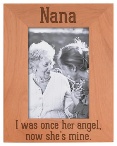 ThisWear Bereavement Nana Once Angel Now Mine Wood Frame - Portrait 4x6 | Sentimental Photo Frame, Laser Engraved, Holds 4x6 Photo, Remembrance Gifts for Nana - size: 4x6 Photo - Portrait
