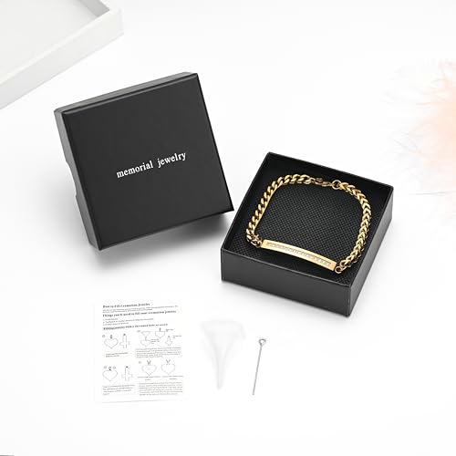 Cremation Urn Cuff Bracelet for Ashes Stainless Steel Crystal Cube Cremation Bangle Keepsake Ashes Jewelry - color: Gold