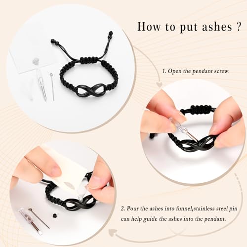 Minicremation Cremation Bracelet for Ashes Infinity Memorial Jewelry Urn Bracelet Braided Rope Adjustable Keepsake Bangle for Women Men - color: Black