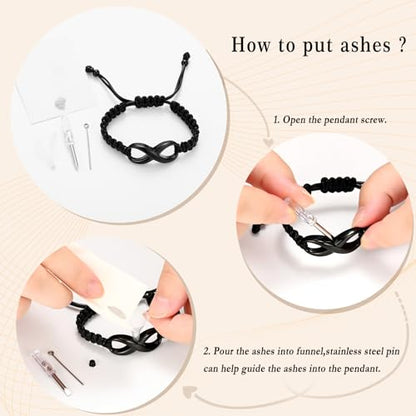 Minicremation Cremation Bracelet for Ashes Infinity Memorial Jewelry Urn Bracelet Braided Rope Adjustable Keepsake Bangle for Women Men - color: Black