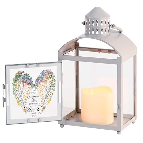 Magnolia Garden 10.5 Inch Grey Metal Arched Lantern – LED Candle Home Decor – Angel Wings Memorial Design – “Your Wings were Ready But Our Hearts were Not - size: 4 x 4 x 10.5, style: Your Wings Were Ready But Our