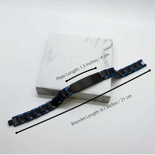 Roscoe You Left Paw Prints On Our Hearts Blue Black Metal Bracelet - Loss of Pet Remembrance ID Plate Bracelet Dog Cat Pet Paw Pet Lover Memorial Gifts For Men Women, Engraved Adjustable