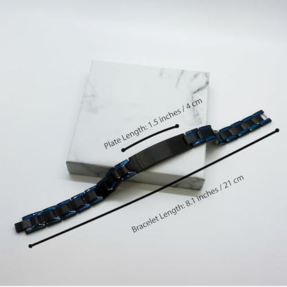 Roscoe You Left Paw Prints On Our Hearts Blue Black Metal Bracelet - Loss of Pet Remembrance ID Plate Bracelet Dog Cat Pet Paw Pet Lover Memorial Gifts For Men Women, Engraved Adjustable