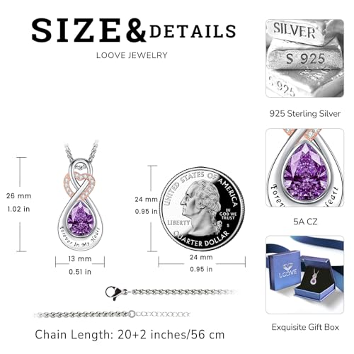 Infinity Urn Necklace for Ashes Sterling Silver Heart Moonstone Turquoise Birthstone Keepsake Memorial Cremation Jewelry for Women - style: Infinity A-02-Feb.-Amethyst