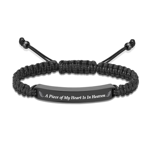 Imrsanl Cremation Jewelry Urn Bracelet for Ashes - Braided Adjustable Bracelet for Men Women - Manmade Urn Jewelry - color: Black-A Piece of My Heart Is In Heaven