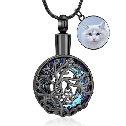 zeqingjw Pet Cremation Jewelry Tree of Life Urn Necklace for Ashes for Dog/Cat Funeral Ashes Keepsake Paw Print Urn Pendant Memorial Jewellery - color: Customize-Photo
