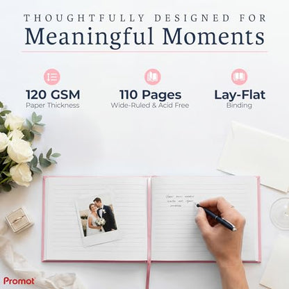 Promot Personalized Guestbook (Pastel Pink) - 110 Lined Pages | Elegant Hardcover Design, Smooth Lined Writing Pages, Durable Everyday Construction, Premium Paper Quality, Lay-Flat Binding - color: Pastel Pink