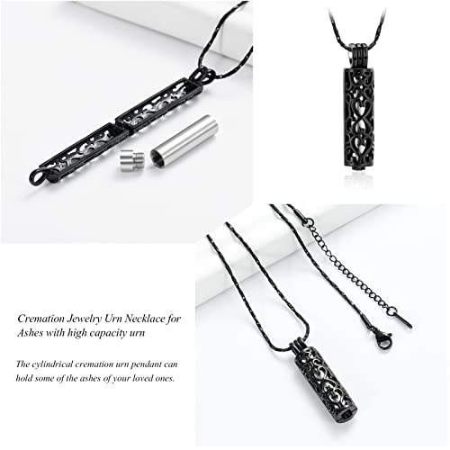 Imrsanl Cylinder Cremation Urn Necklace for Ashes of Loved One - color: Black Silver