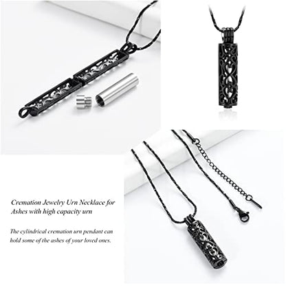Imrsanl Cylinder Cremation Urn Necklace for Ashes of Loved One - color: Black Silver