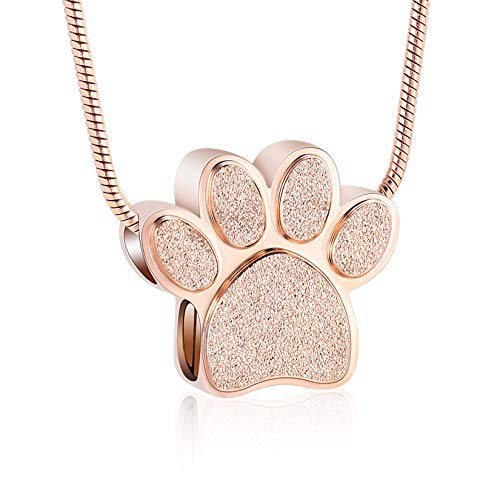 zeqingjw Pet Cremation Jewelry for Ashes Pendant Paw Print Pet Heart Urn Necklace Memorial Keepsake Jewelry for Pet/Dog's/Cat's Ashes - color: Paw-Rose Gold