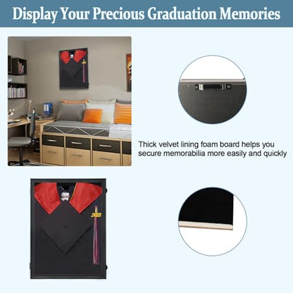 Small Shadow Box for Graduation Cap and Gown, Wall Display Stand | Matte black wood frame, dustproof acrylic panel, lockable wall mount case, displays graduation gown,as commemorative gift - size: Small - Black