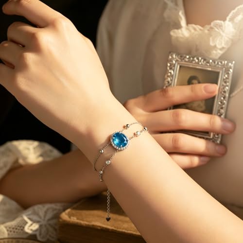Cremation Urn Bracelets 925 Sterling Silver Double Layered Cremation Ash Bracelet for Ashes with 12 Months Birthstone Urn Jewelry for Women Loved One Animals,Chain Length 7"+2" Extend - color: 12-December