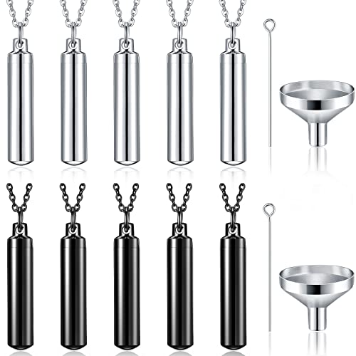 Yaomiao 10 Pcs Urn Necklace for Ashes Cremation Jewelry,Black, Silver - color: Black, Silver
