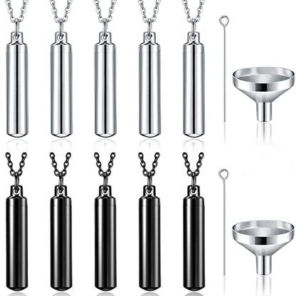 Yaomiao 10 Pcs Urn Necklace for Ashes Cremation Jewelry,Black, Silver - color: Black, Silver