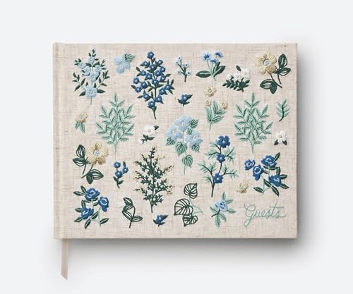 RIFLE PAPER CO. Wildwood Embroidered Guest Book, Decorative Keepsake | 8" L x 5.75" W, 144 Lined and Blank Pages, Grosgrain Ribbon Bookmark, Lay-Flat Binding, Cloth Cover, Acid-Free Paper - color: Wildwood