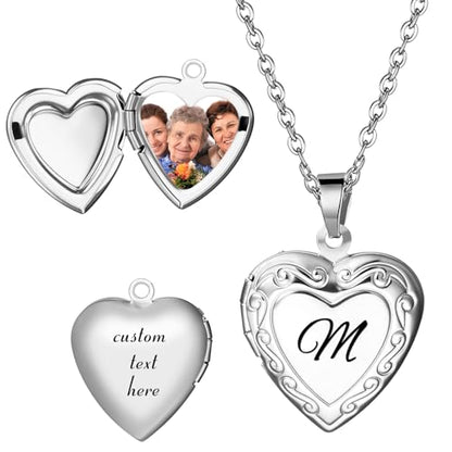 OIDEA Locket Necklace for Women: Gold Photo Lockets that Hold Picture Stainless Steel Necklace with Picture Inside Birthday Mothers Day Jewelry Gifts for Womens - color: heart - silver custom