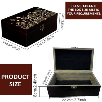 arricraft 1 Pc Wooden Memory Keepsake Box, Wildflower Cluster Butterflies Engraved Pattern Rectangle Pine Tarot Box for Anniversary Jewelry Board Storage (9.45x5.51x3.54 Inch)