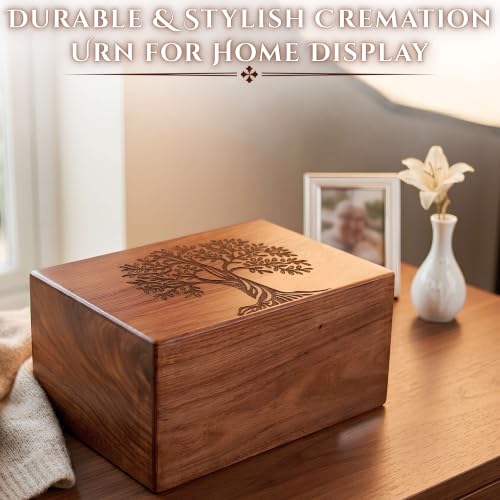 Handmade Wooden Urn for Human Ashes - Wooden Tree of Life Adult Urns - Funeral Urn for Men Women - Male Female Cremation Urn for Ash Rosewood (L-10X7X5''-260 Cu in)