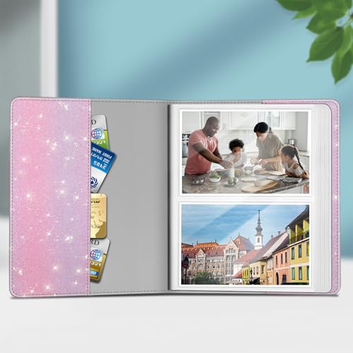 Fintie Photo Album 4x6 Photos - 112 Pockets Wallet Albums Memory Book | Vegan Leather Cover, 4X6 Picture Keepsakes, Family/Wedding/Travel Memory Book, Baby/Kids/Boys/Girls Gift, Glitter Purple/Pink - color: Glittering Purple/Pink