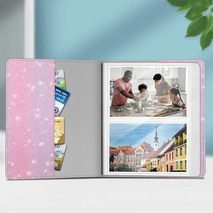 Fintie Photo Album 4x6 Photos - 112 Pockets Wallet Albums Memory Book | Vegan Leather Cover, 4X6 Picture Keepsakes, Family/Wedding/Travel Memory Book, Baby/Kids/Boys/Girls Gift, Glitter Purple/Pink - color: Glittering Purple/Pink