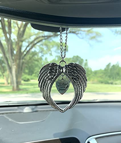 Grandma Memorial Car Charm – Guardian Angel Wings Rearview Mirror Ornament – “I Have an Angel in Heaven, I Call Her Grandma” – Grandmother Remembrance Gift