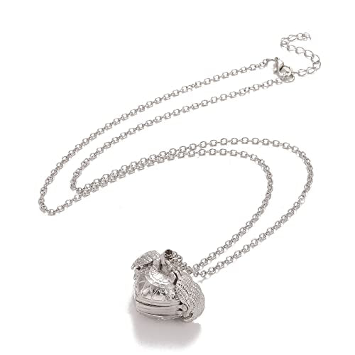 Ornaland Heart Expanding Photo Locket Pendant Necklace for Women Men with Angel Wings, 4 Photo Locket Alloy Neck Decoration for Mother's, Platinum, 24.21 inch(61.5cm)