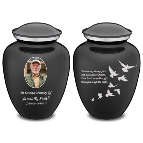 Embrace Adult Personalized Doves Cremation Urns for Human Ashes I Large Picture Charcoal Funeral Urn for Adult Men and Women with Double Side Engraving I 200 lbs - color: _Charcoal (Double Sided)