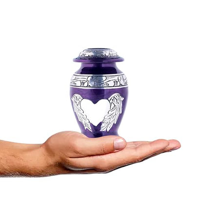 Angel Wings & Heart Cremation Urn (Red Shimmer, Large)' (Purple Glossy, Single - Miniatue) - color: Purple Glossy