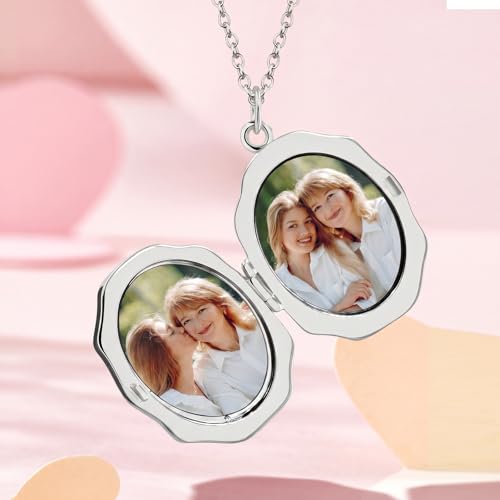 18K Gold Cross Locket Necklace for Women Holds Photo Necklace with Personalized Picture Necklaces Pendant 18 Inch Birthday Mother's Day for Women - color: Silver Cross
