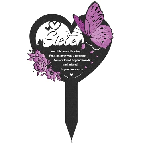 Memorial Sister Grave Stakes - Metal Butterfly Cemetery Markers - style: Sister