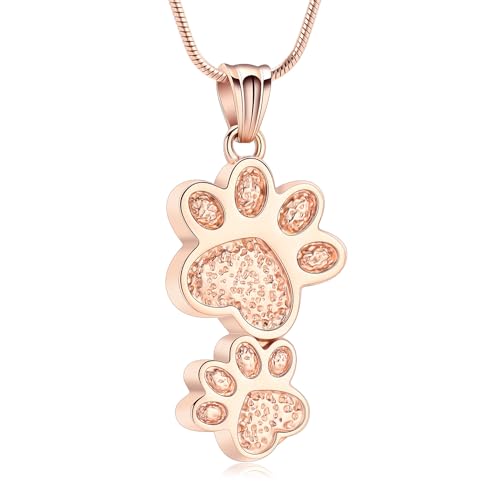 Paw Print Cremation Jewelry for Ashes for Pet Infinity Cross Urn Necklace for Ashes Stainless Steel Ashes Pendant Keepsake Memorial Jewelry for Dog Cat Ashes - color: Paw Rose-Gold