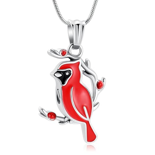 constantlife Cardinal Urn Necklace for Ashes Stainless Steel Red Blue Bird Pendant Cremation Keepsake Human Pet Memorial Jewelry for Women Men - color: Red