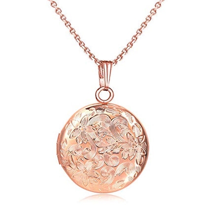 YOUFENG Locket Necklace that Holds Pictures Flower Lockets Pendant Necklaces Birthday Gifts Jewelry - color: RoseGoldRound