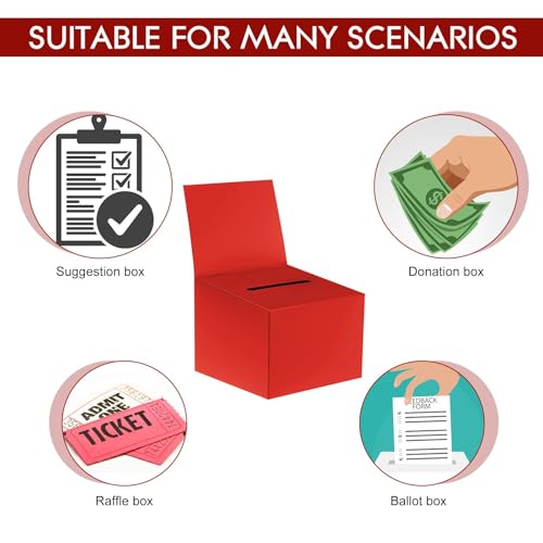 12 Pcs Modern Raffle Boxes, Cardboard Ballot Boxes with Slot for Ticket, 6.5 x 4.5 x 4.5 Inch, Red, 12 PCS - color: Red, size: 12 PCS