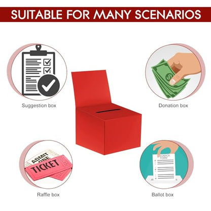 12 Pcs Modern Raffle Boxes, Cardboard Ballot Boxes with Slot for Ticket, 6.5 x 4.5 x 4.5 Inch, Red, 12 PCS - color: Red, size: 12 PCS