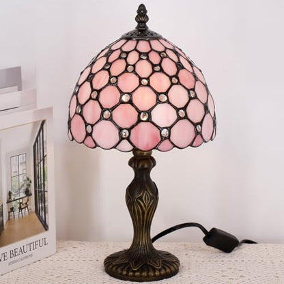 Small Tiffany Stained Glass Table Lamp,Pink | Mini Desk Accent Light, Bedroom Bedside Reading, Antique Style Decor, 8X15 Inches - color: Pink