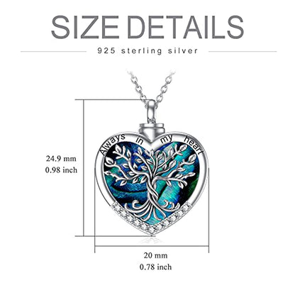 TOUPOP Tree of Life Urn Necklaces for Ashes 925 Sterling Silver Heart Cremation Jewelry Memorial Keepsake Jewelry with Funnel Filler for Women Men - color: A-Heart Tree of Life-Abalone Shell