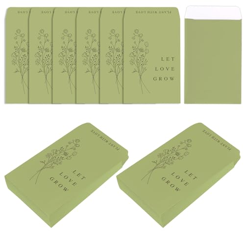 Whaline 200 Pcs Self Adhesive Wedding Favor Seed Packets Let Love Grow Green Envelope Minimalist Storage Pockets for Garden Office Gift Party Supplies, 3.5 x 2.4 Inch - color: Green