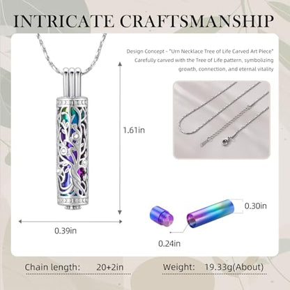 Cylinder Urn Necklace Crystal Tree of Life Cremation Jewelry Pendant for Women Men Vial Cremation Ash Pendant Loved One Memorial Jewelry with Mini Keepsake Urn Ash - Always In My Heart - color: Customize