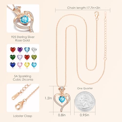 925 Sterling Silver Rose Love Heart Birthstone Necklaces for Women Jewelry | Hypoallergenic Nickel-Free & Lead-Free Pendant,Birthday Anniversary Christmas Gift for Women Wife Mom Girlfriend - color: Rose Gold-12-Dec