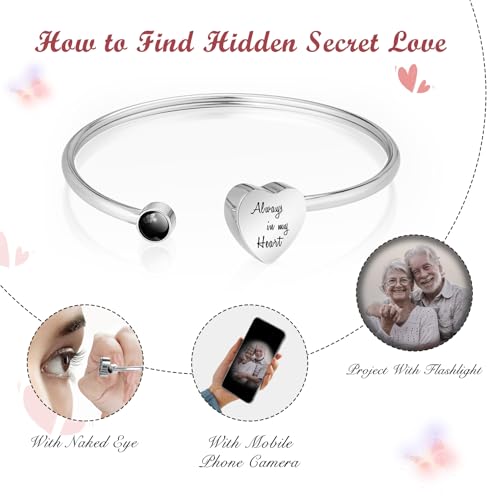 Abooxiu Cremation Jewelry Urn Bracelet for Ashes - Heart Ashes Keepsake Memorial Bangle for Women & Men - Always in my Heart - style: Customized Projection