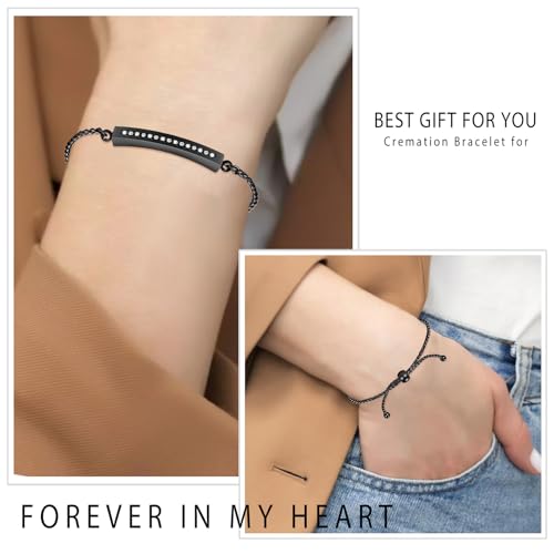 Minicremation Shiny Crystal Cremation Bracelet for Ashes for Women Cube Urn Bangle Locket Ash Holder Memorial Jewelry Bracelet Keepsake Gift - color: Black